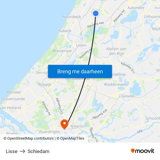 Lisse to Schiedam map