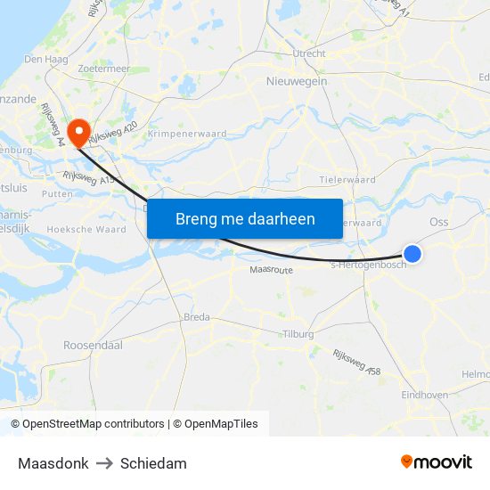Maasdonk to Schiedam map