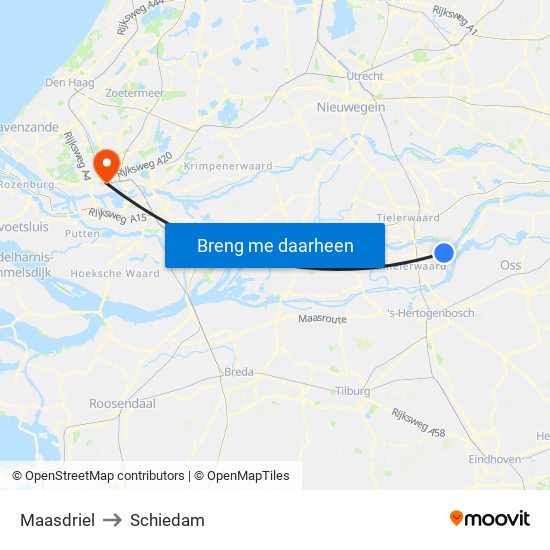 Maasdriel to Schiedam map