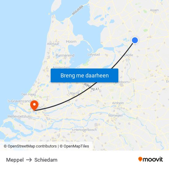 Meppel to Schiedam map