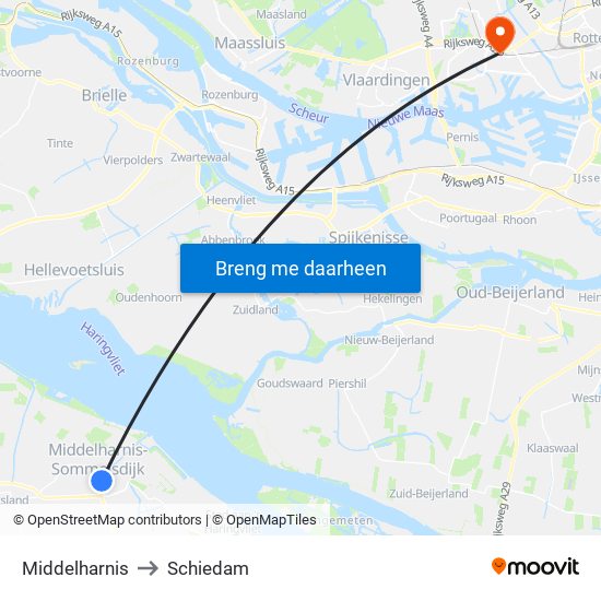 Middelharnis to Schiedam map