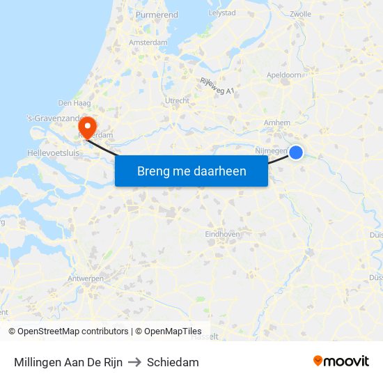 Millingen Aan De Rijn to Schiedam map