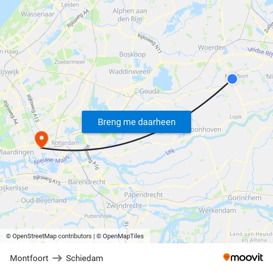 Montfoort to Schiedam map