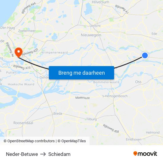 Neder-Betuwe to Schiedam map