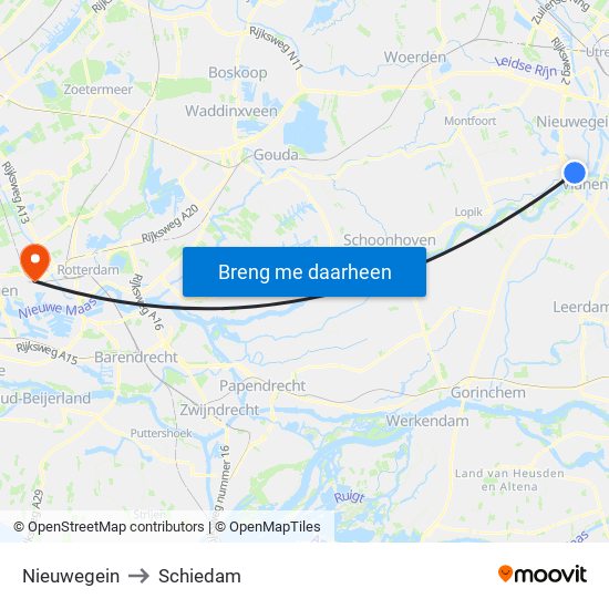 Nieuwegein to Schiedam map
