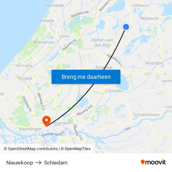 Nieuwkoop to Schiedam map
