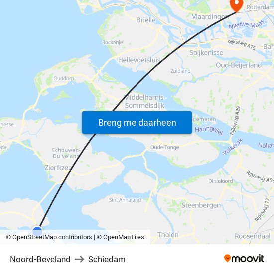 Noord-Beveland to Schiedam map