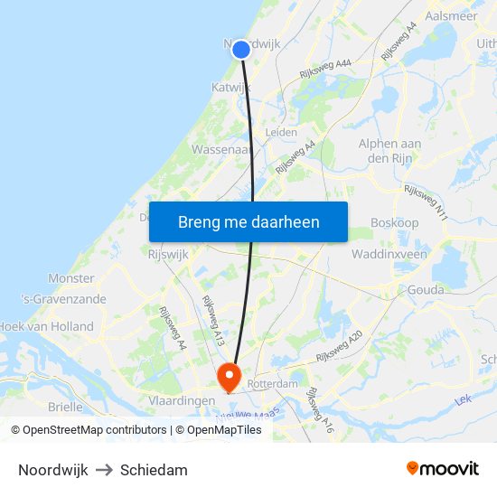 Noordwijk to Schiedam map