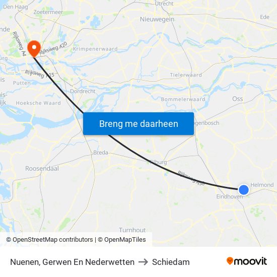 Nuenen, Gerwen En Nederwetten to Schiedam map