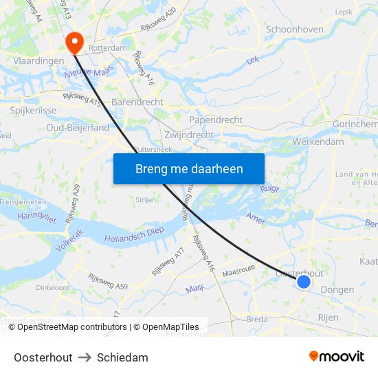 Oosterhout to Schiedam map