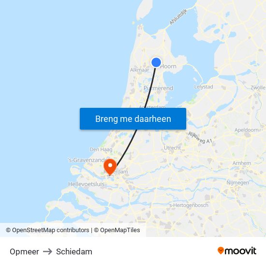 Opmeer to Schiedam map