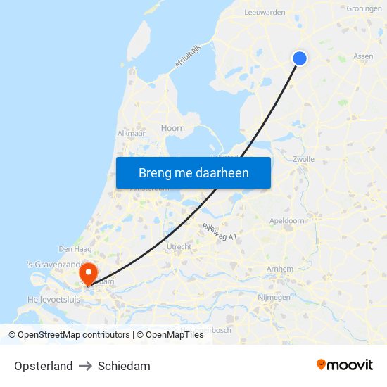 Opsterland to Schiedam map