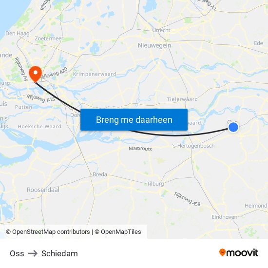 Oss to Schiedam map