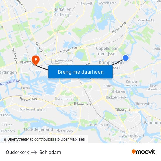 Ouderkerk to Schiedam map
