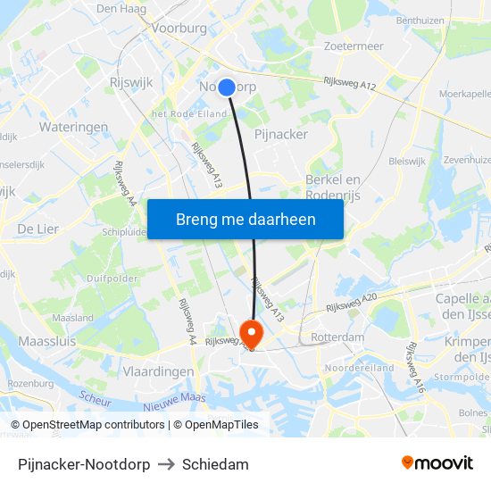 Pijnacker-Nootdorp to Schiedam map