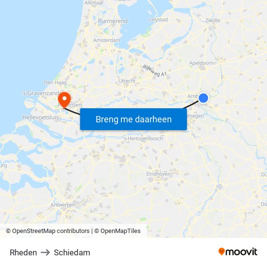 Rheden to Schiedam map