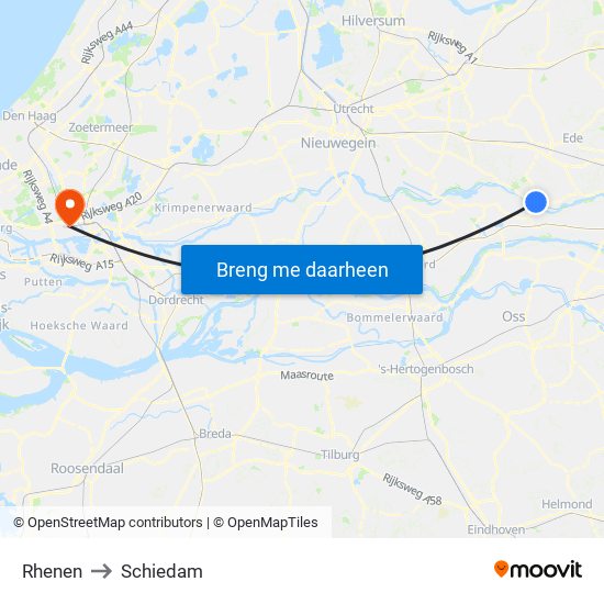 Rhenen to Schiedam map