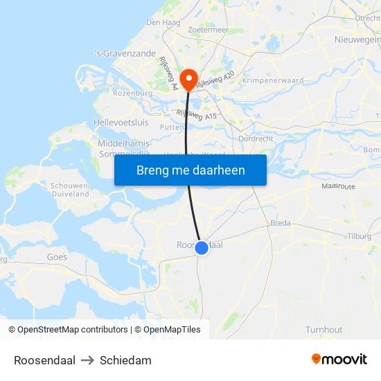 Roosendaal to Schiedam map