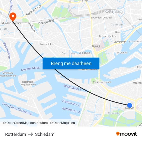 Rotterdam to Schiedam map