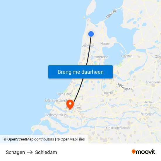 Schagen to Schiedam map