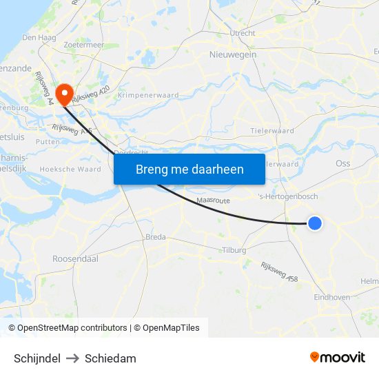 Schijndel to Schiedam map