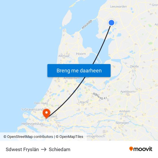Sdwest Fryslân to Schiedam map