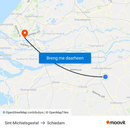 Sint-Michielsgestel to Schiedam map