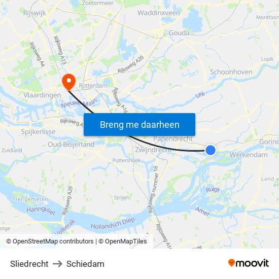Sliedrecht to Schiedam map