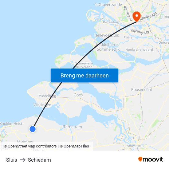 Sluis to Schiedam map