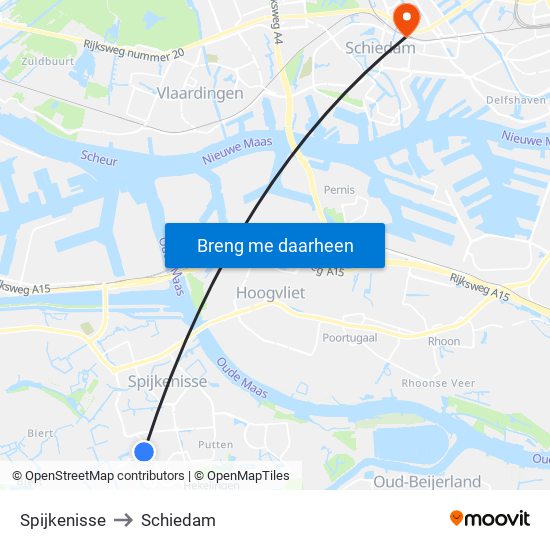 Spijkenisse to Schiedam map