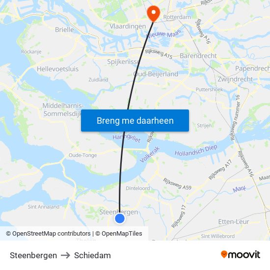 Steenbergen to Schiedam map