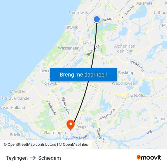 Teylingen to Schiedam map