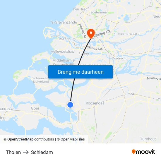 Tholen to Schiedam map