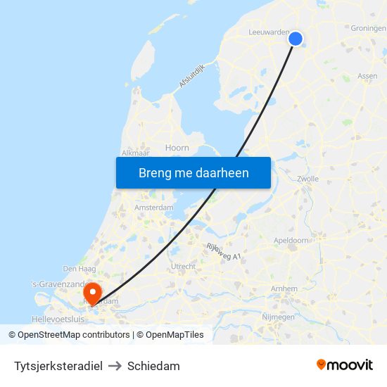 Tytsjerksteradiel to Schiedam map