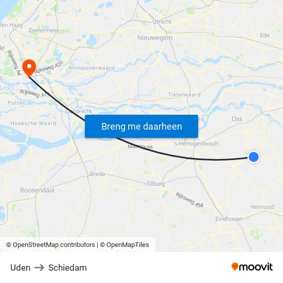 Uden to Schiedam map