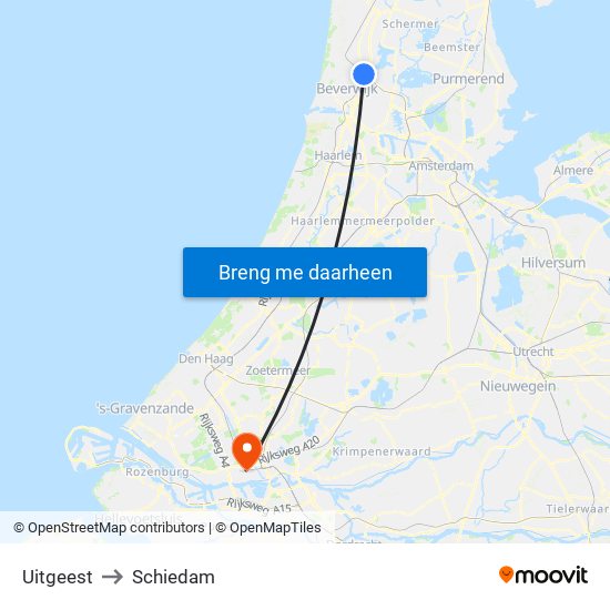 Uitgeest to Schiedam map