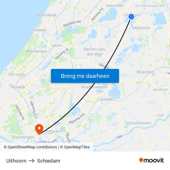 Uithoorn to Schiedam map