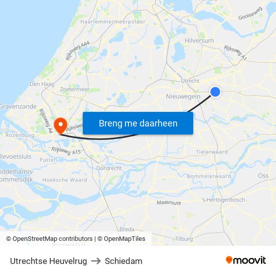 Utrechtse Heuvelrug to Schiedam map