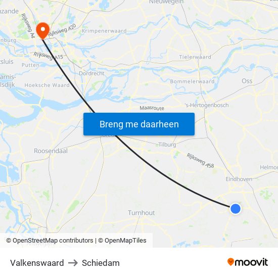Valkenswaard to Schiedam map