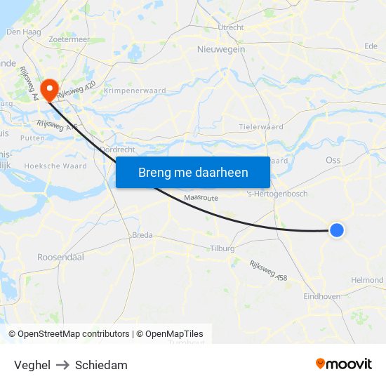 Veghel to Schiedam map