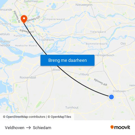 Veldhoven to Schiedam map