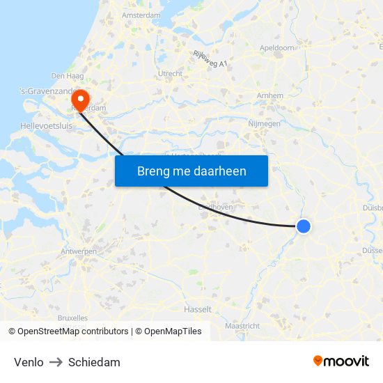 Venlo to Schiedam map