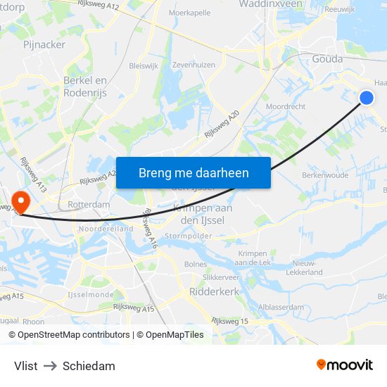 Vlist to Schiedam map