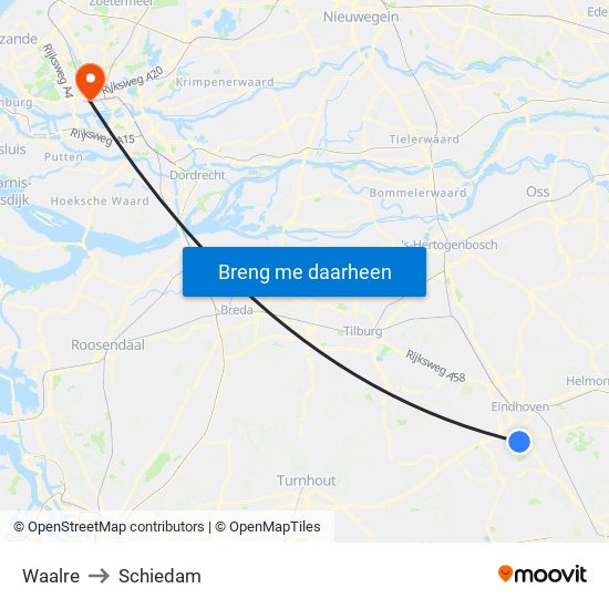 Waalre to Schiedam map