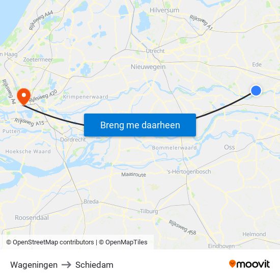 Wageningen to Schiedam map