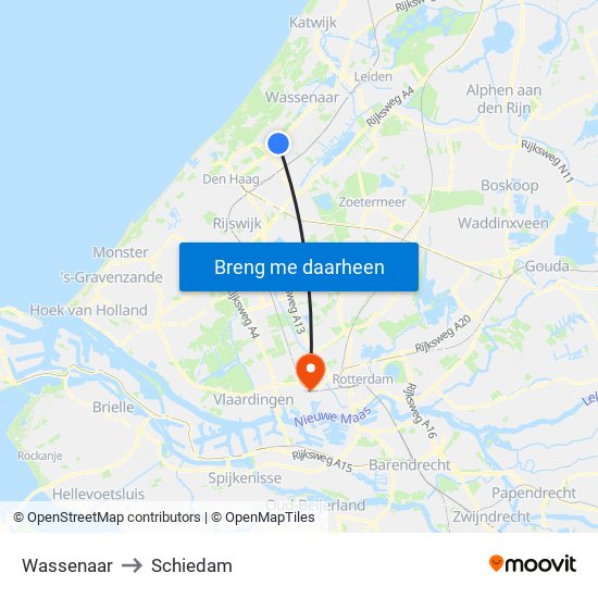 Wassenaar to Schiedam map