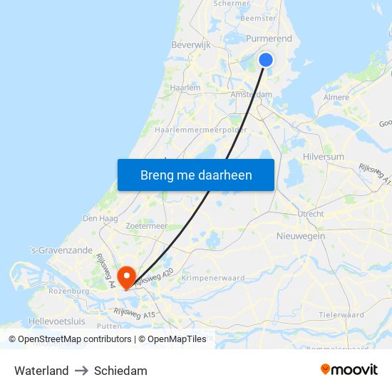 Waterland to Schiedam map