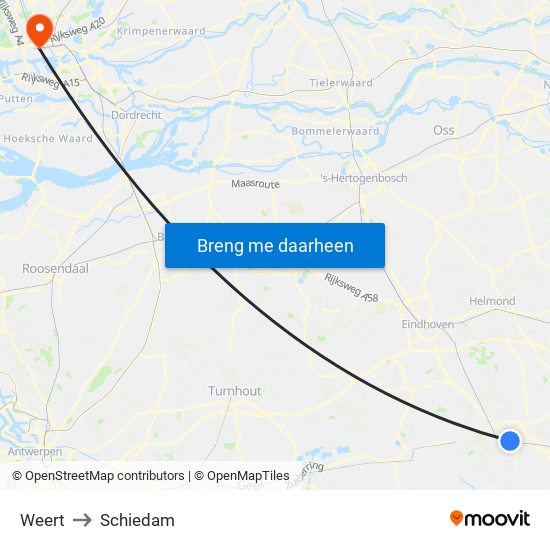 Weert to Schiedam map
