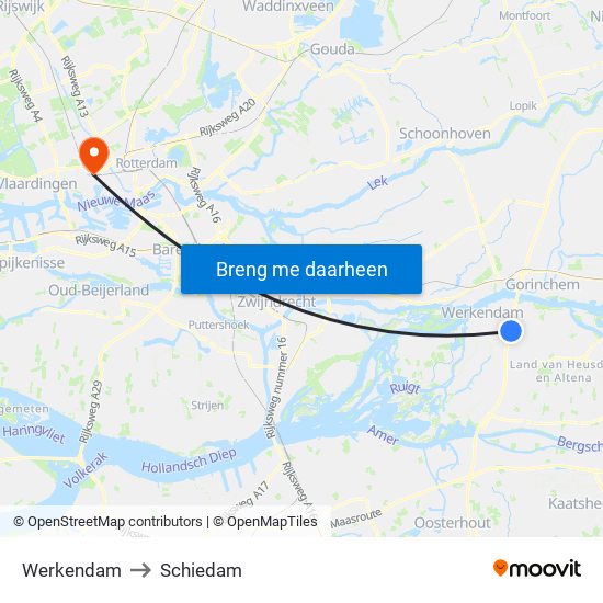 Werkendam to Schiedam map