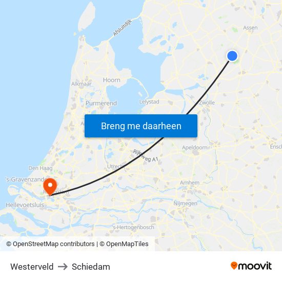 Westerveld to Schiedam map
